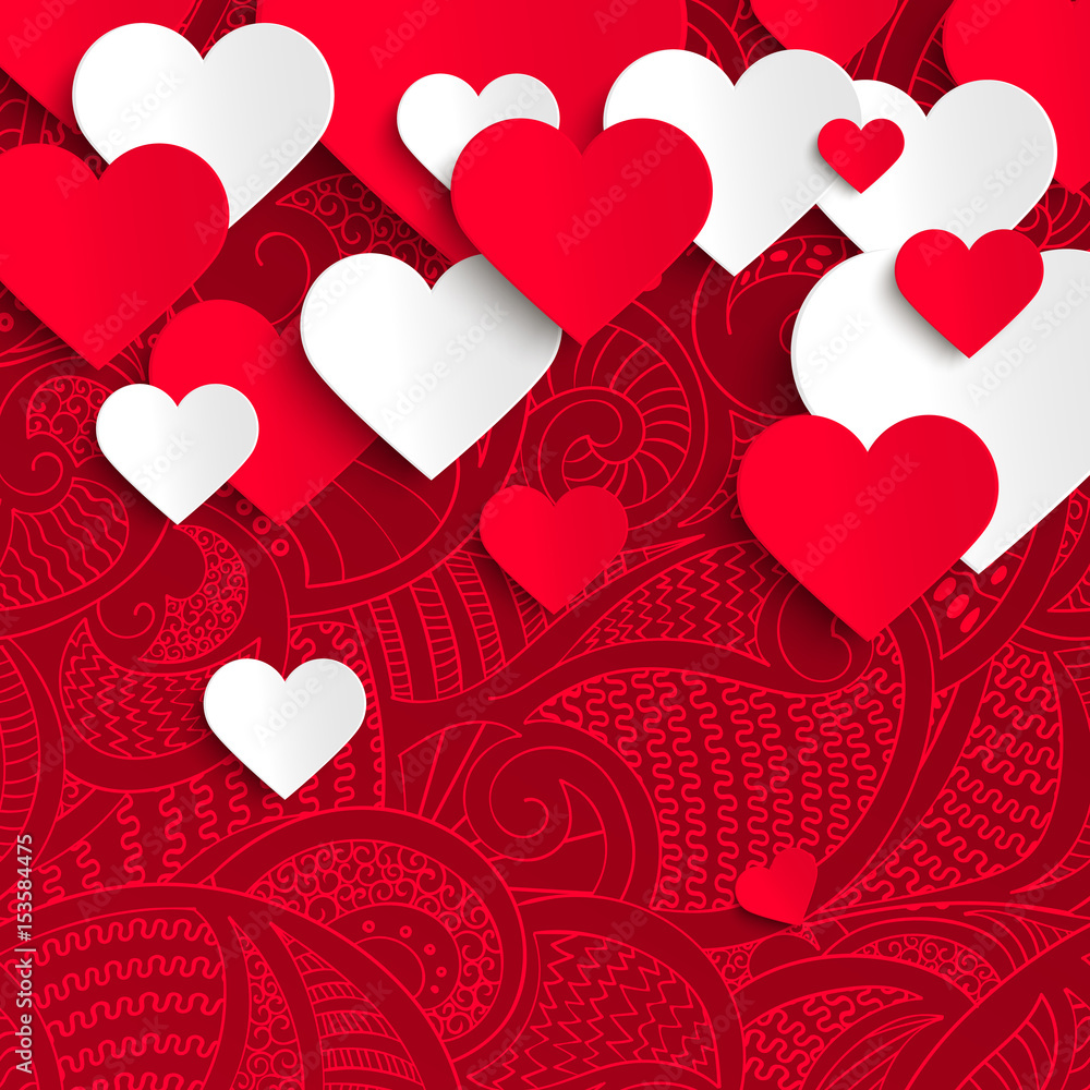 Valentine's Day vector background, paper hearts postcard