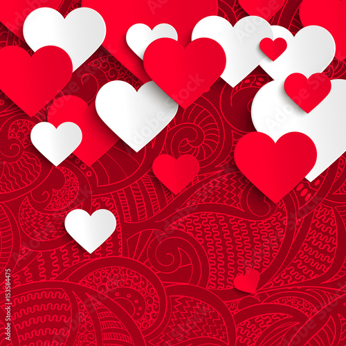 Valentine s Day vector background  paper hearts postcard