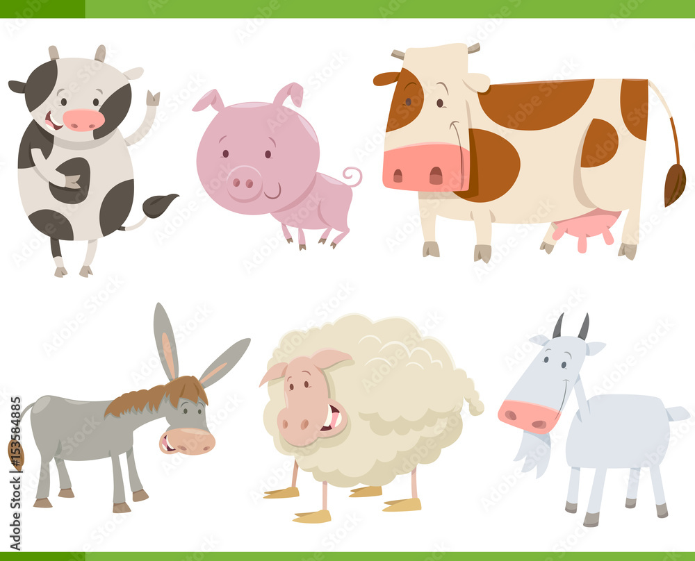 cartoon farm animal characters set