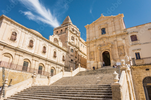 Facade and stairs of the Church of Saint Francis Immaculate in the Noto, Sicily, Italy. photo