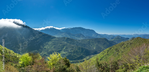 French countryside. Panoramic view of the heights of the Vercors, the marly hills and the valley Val de Drome. © PhotoGranary