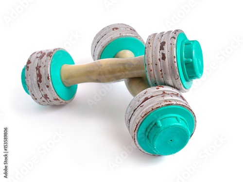 A pair of vintage dumbbells isolated on white