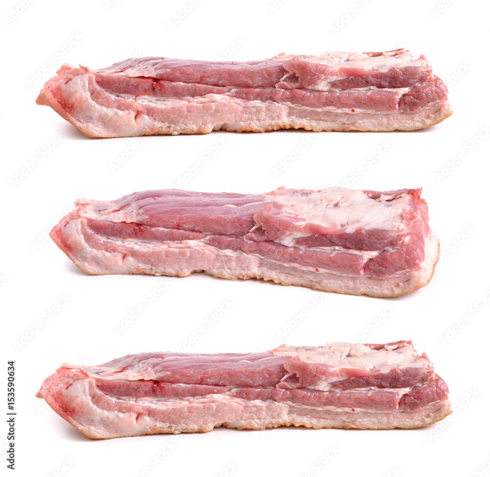 Pork belly cut, shows layers of muscle and fats.