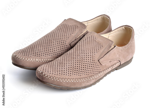 Leather men's shoes with perforation isolated.