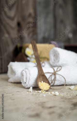 SPA composition on wooden background