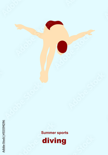 Vector illustration. Illustration shows a athlete performs acrobatic moves. Sport. Diving