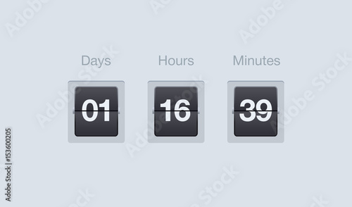 Vector flip countdown timer. Clock counter for websites and interfaces. Days, hours and minutes.