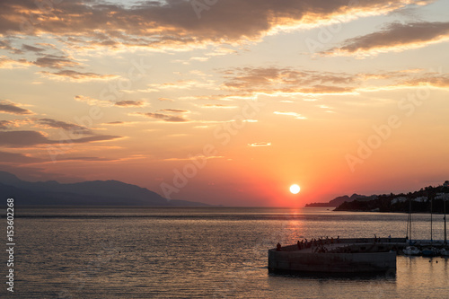 Beautiful sunset with sea and pier  Loutraki  Grecee