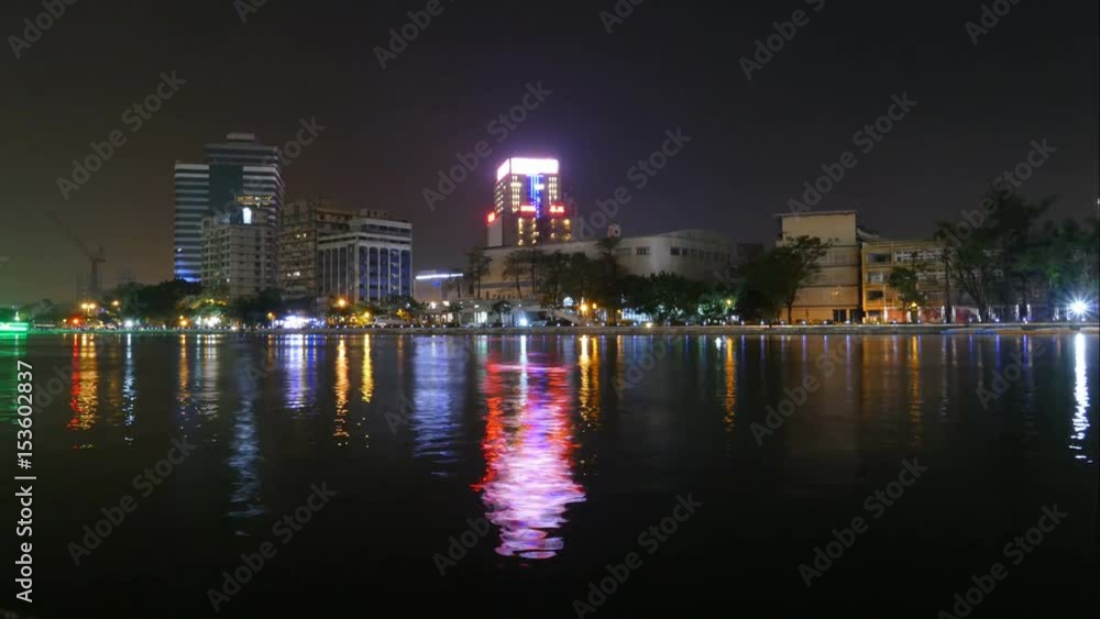 Skyline of Kaohsiung at love river at night, time lapse Skyline of Kaohsiung at love river at night, time lapse