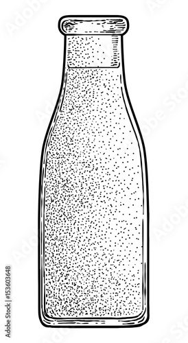 Milk bottle illustration, drawing, engraving, ink, line art, vector