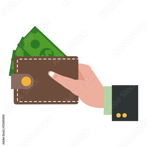 hand holding wallet dollar money shopping vector illustration