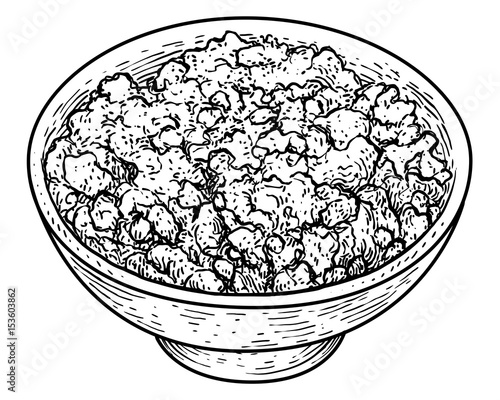 Cheese cottage illustration, drawing, engraving, ink, line art, vector