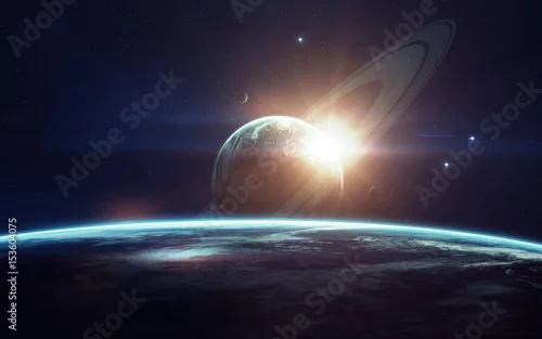 Obraz Wyobraźnia w przestrzeni kosmicznej, planety, gwiazdy i galaktyki w nieskończonym wszechświecie Elementy tego obrazu dostarczone przez NASA