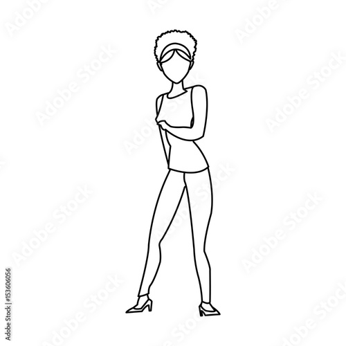 beauty woman standing shopping concept outline vector illustration