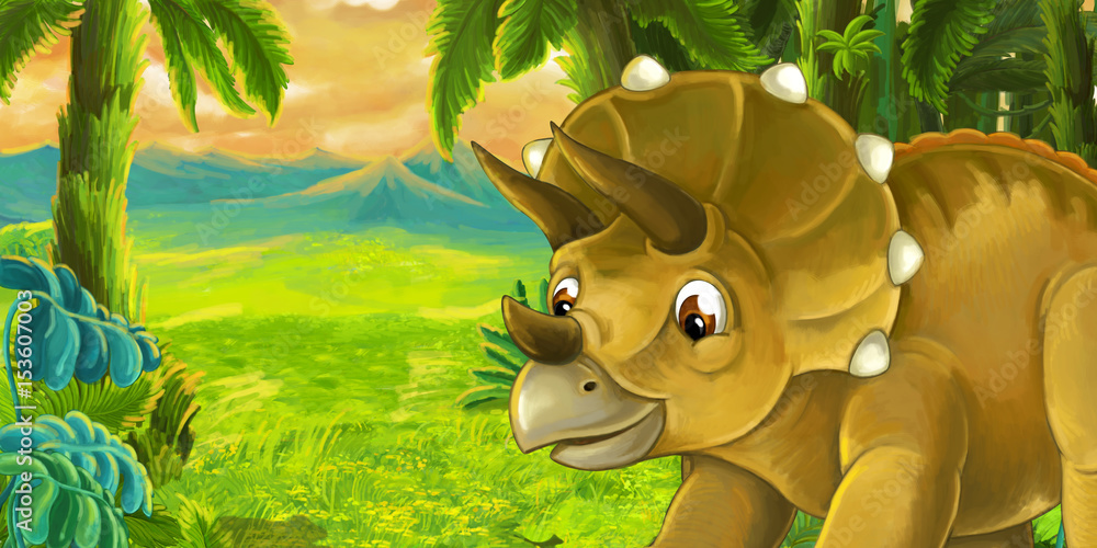 Fototapeta sceny kreskówki z triceratops dinozaurów