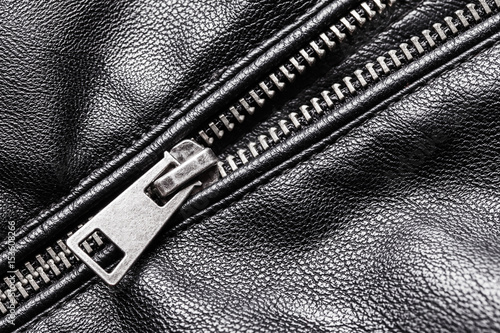 Tableau sur toile Black leather jacket metal zippet pattern.