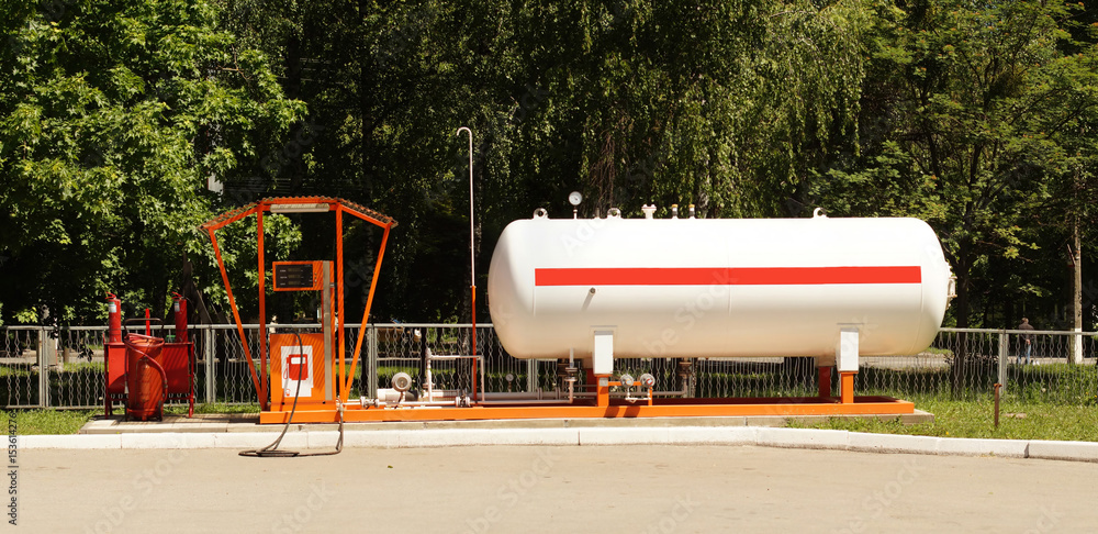 LPG station for filling liquefied gas into the vehicle tanks. Liquid propane gas station panorama.