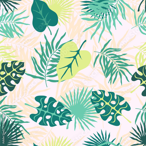 Seamless Pattern with Tropical Leaves. 