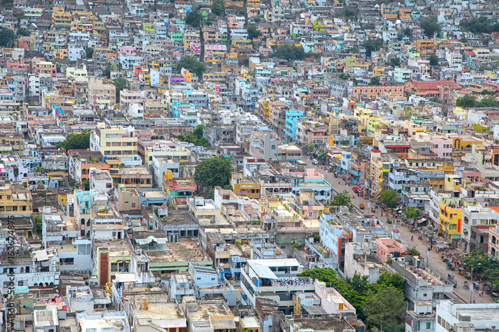 Aerial view of Vijayawada city in India, August 29,2012 in Vijayawada, India.The Andhra Pradesh state government would make a new capital city for the truncated state in the areas around Vijayawada