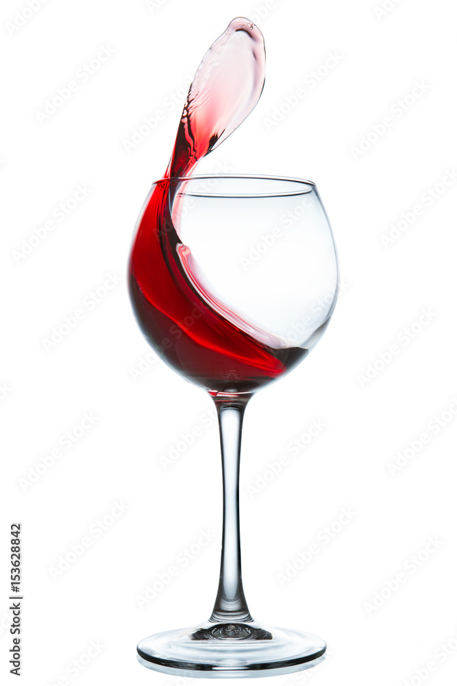 Glass of red wine on white background