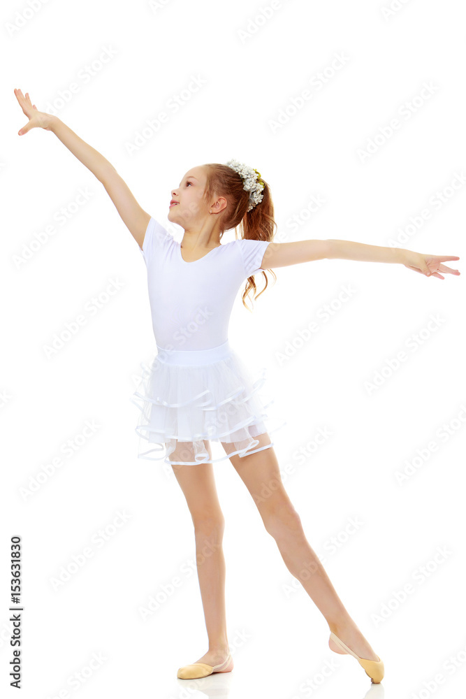 Girl gymnast waving his hands.