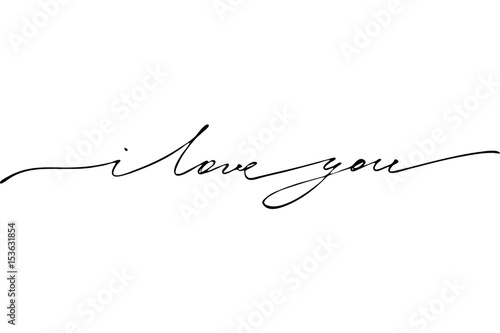 I love you. Handwritten black text isolated on white background, vector.