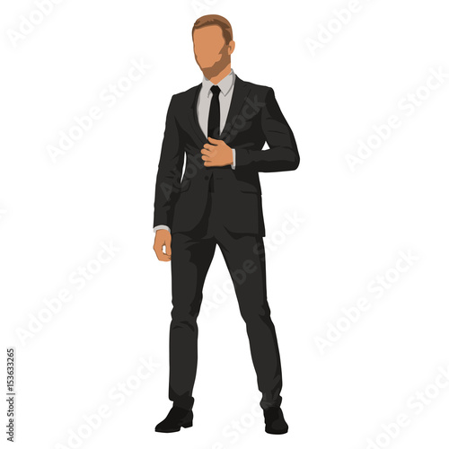 Handsome business man standing, isolated vector illustration