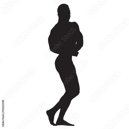 Bodybuilder posing from profile, side view vector silhouette