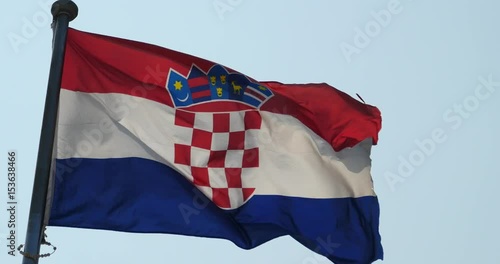 4k Croatia flag is fluttering in wind. photo