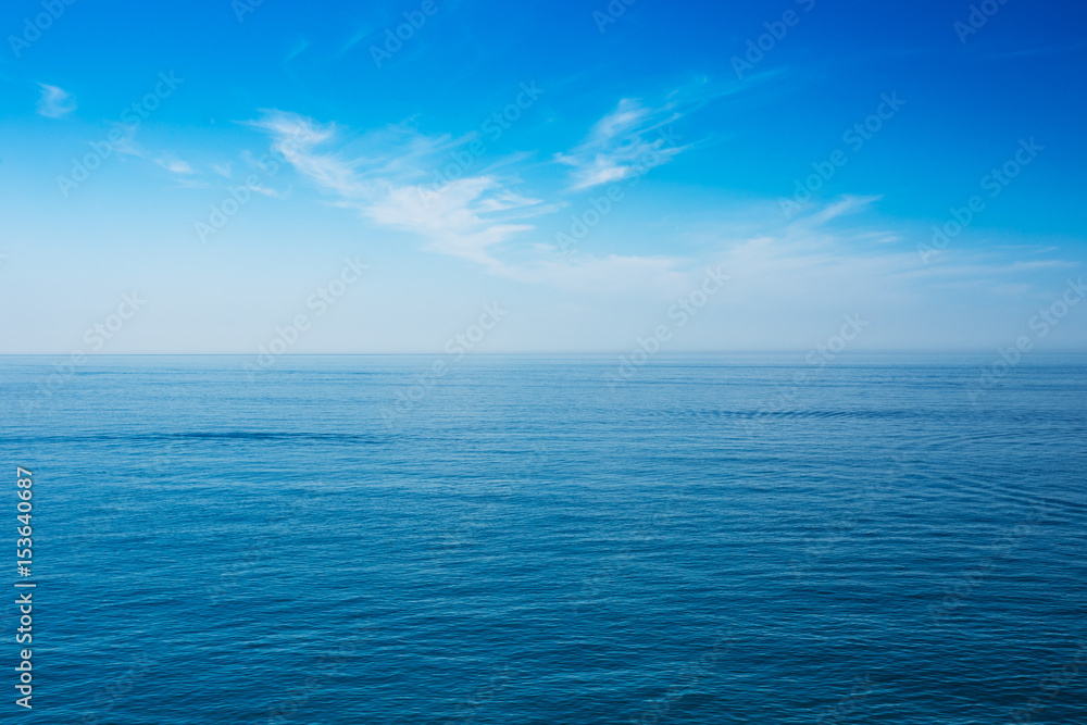 Sea Ocean And Blue Clear Sky Background - obrazy, fototapety, plakaty 