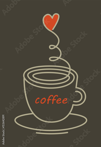 Coffee cup. Love, heart. Isolated on white. Vector illustration.