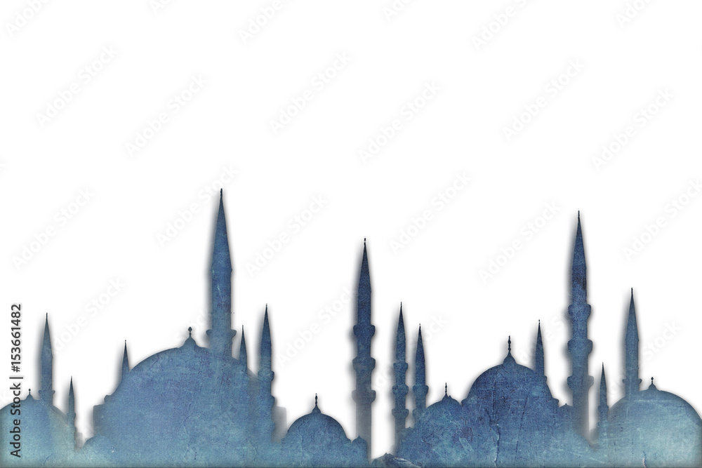 Mosque silhouettes islamic muslim holiday ramadan or eid background