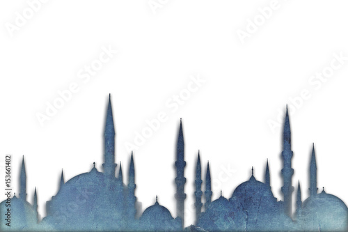 Mosque silhouettes islamic muslim holiday ramadan or eid background
