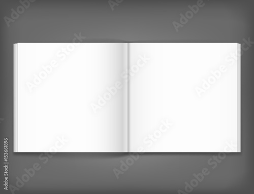 Blank of open square magazine on grey background. Template