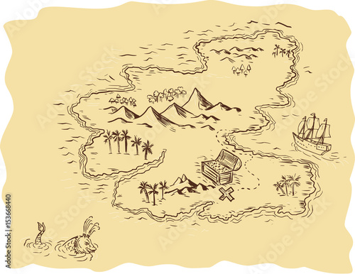 Pirate Treasure Map Sailing Ship Drawing