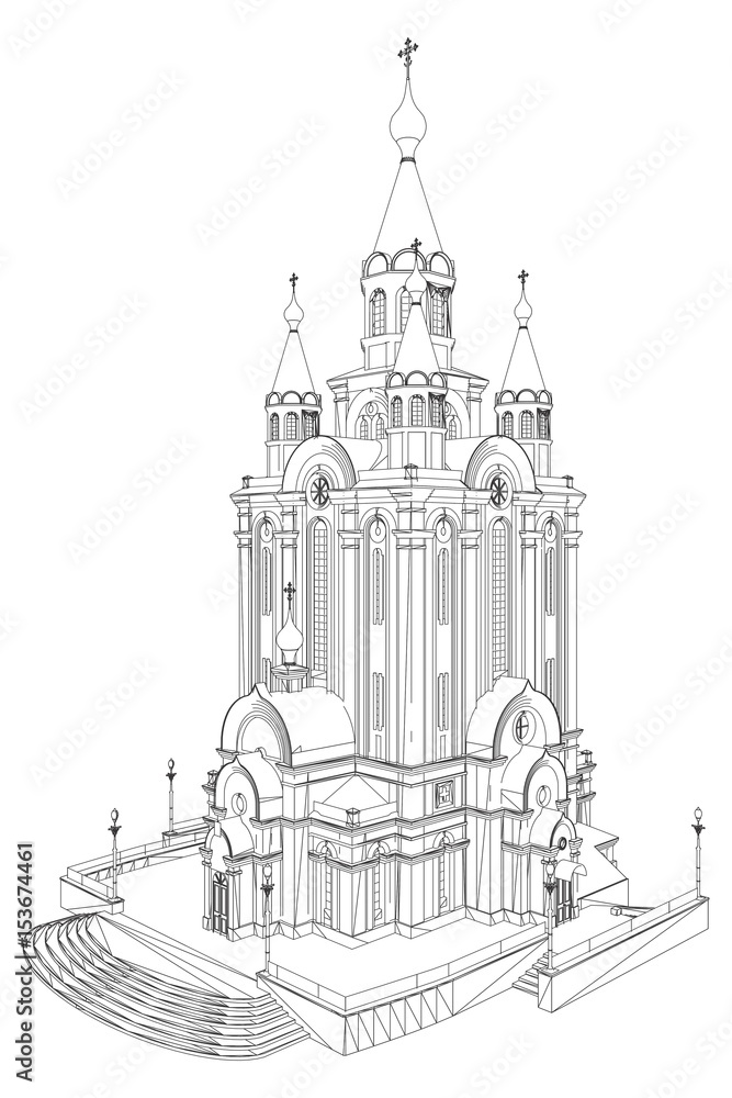 Church Perspective View Vector 