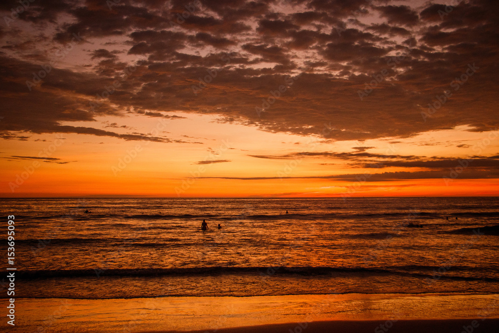 The beautiful sunset on the beach of Ecuador