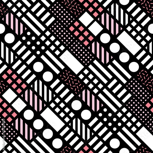 Decorative geometric shapes tiling. Monochrome irregular pattern.  Abstract  background. Artistic decorative ornamental lattice