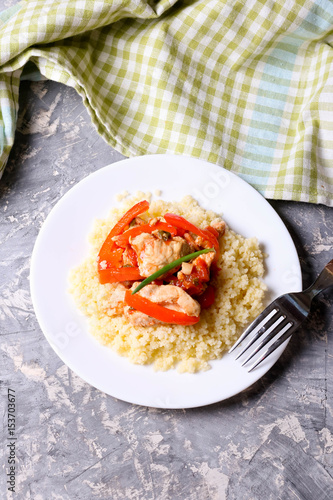 Couscous marocain wih chicken and vegetables photo