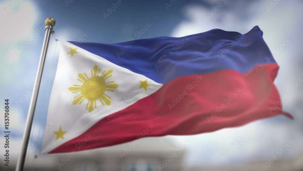 Philippines Flag Waving Slow Motion 3d Rendering Blue Sky Background