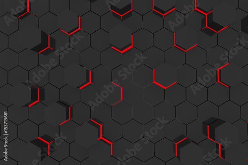 red light abstract background in black hexagons geometric in 3D rendering