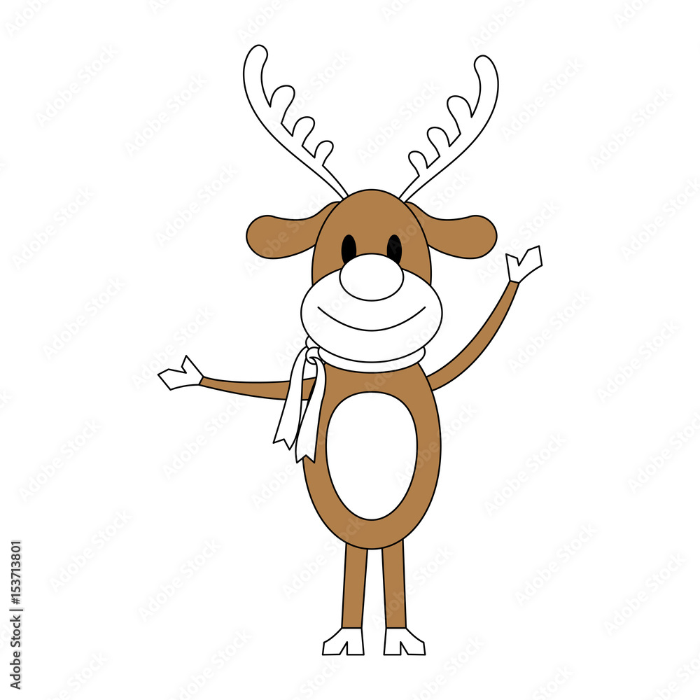 color silhouette image cartoon full body reindeer with scarf vector