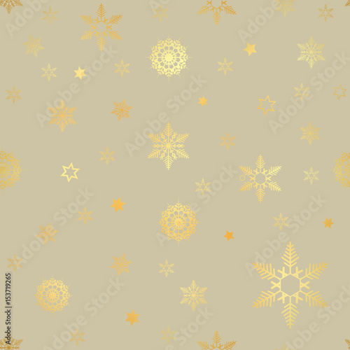 luxury seamless pattern with gold snowflakes on a coffee color background. Christmas snowflakes background