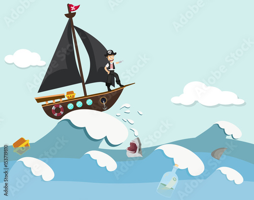 Obraz pirat płynący na statku wśród fal