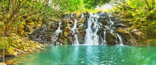 Fototapeta Naklejka Na Ścianę i Meble -  Cascade Vacoas waterfall. Mauritius. Panorama