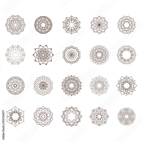 Set of flower mandala. Decorative element can be used for greeting card, wedding invitation, yoga poster, coloring book. Hand drawn oriental ornament.
