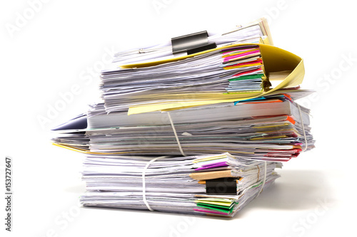Stack of business papers isolated on white background
