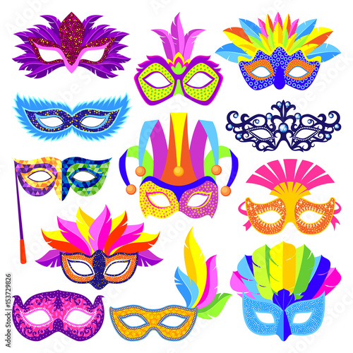 Authentic handmade venetian painted carnival face masks party decoration masquerade vector illustration