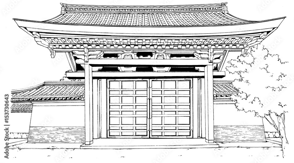 Fototapeta premium 漫画風ペン画イラスト 門