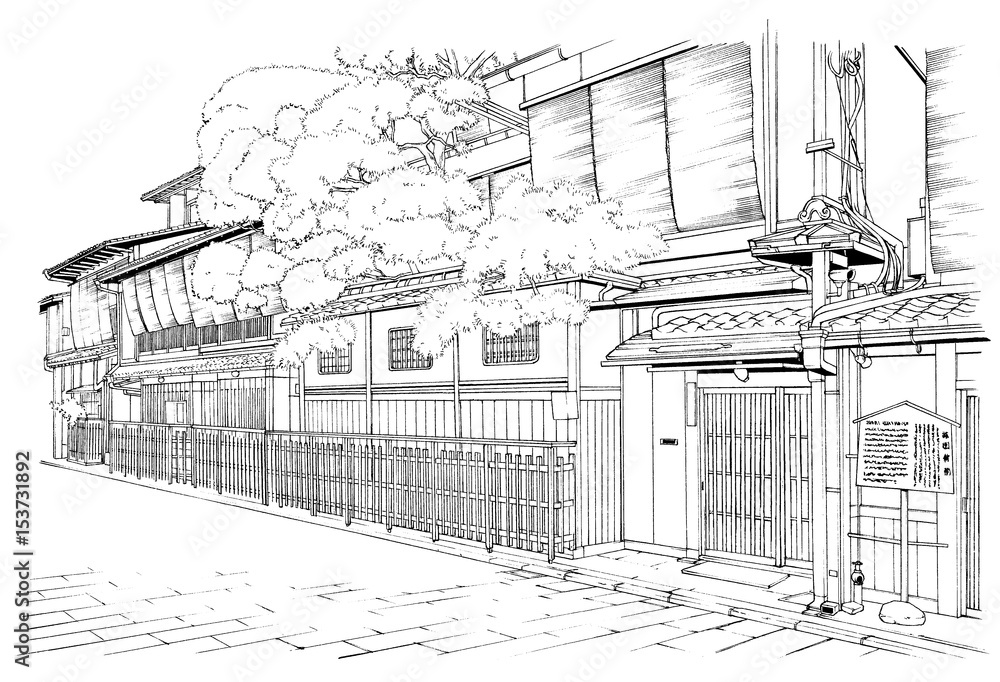 漫画風ペン画イラスト 街並 Stock Illustration Adobe Stock